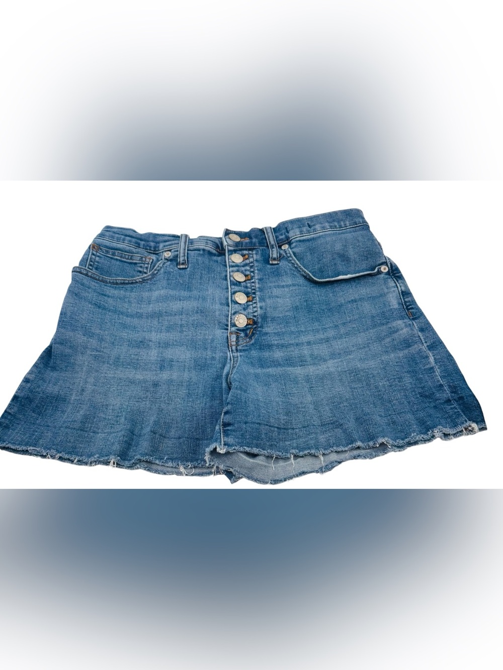 Madewell High‎ Rise Button Fly Cut Off Denim Stretch Medium Wash Shorts Size 28